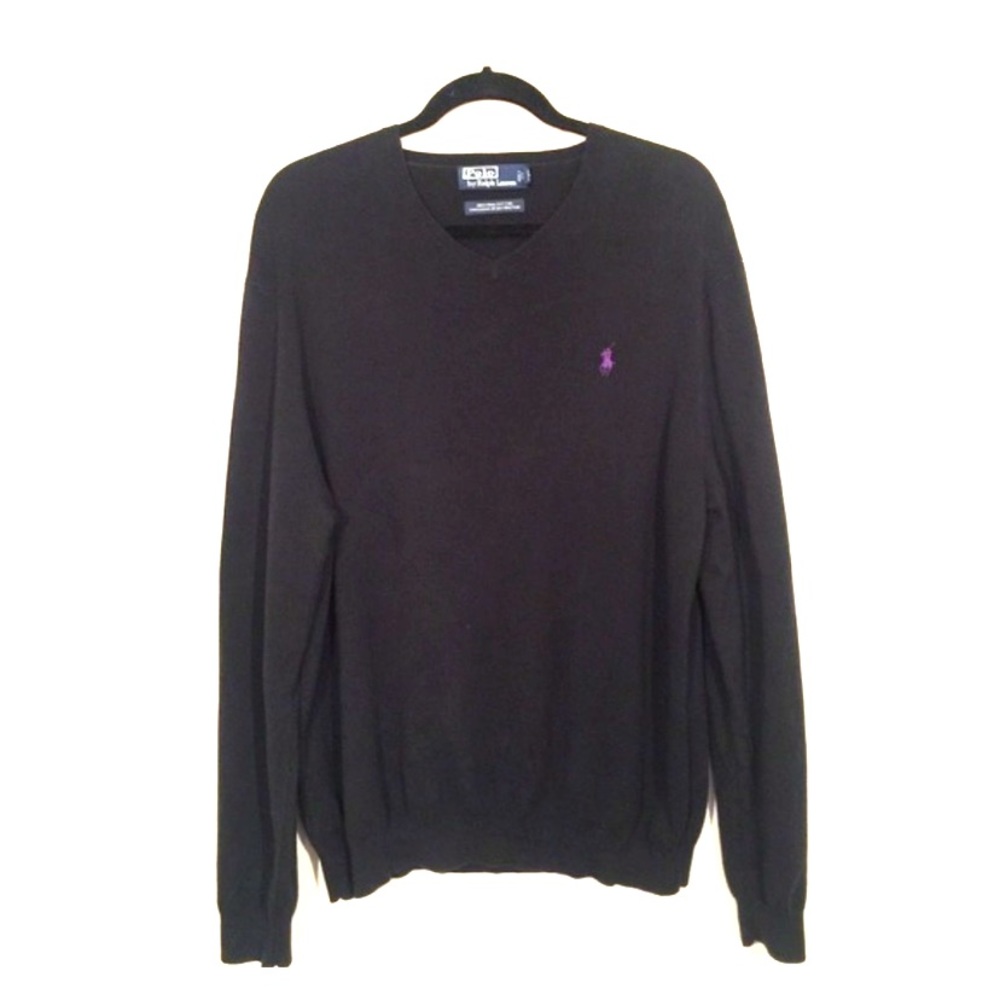 Ralph Lauren: Black Polo V-Neck Sweater XL